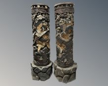 A pair of Japanese Meiji period Shibayama mother of pearl inlaid stick stands.