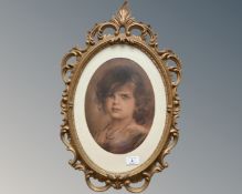 Franz von Lenbach (German, 1836-1904), Das Madchen, watercolour, 29cm by 21cm (oval),