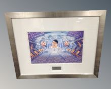 A John Coatsworth watercolour of Peter Kay in concert at the Metro Radio Arena,