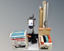 A boxed Hanimex Rondette 35mm colour slide projector together with further related dark room