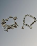 Two silver charm bracelets, 79g.
