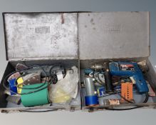 A Delta sander together with a Bosch drill.