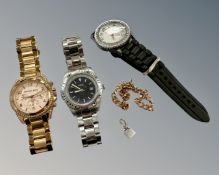 A Pandora charm together with a gold plated bracelet,