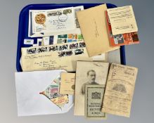 A quantity of first day covers, stamps, assorted ephemera including ration book,