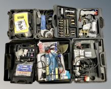 A box of boxed tools including die grinder kit, acetylene torch kit etc.