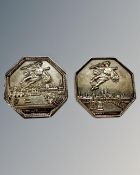 Two French 19th century Chambre de Commerce de Rouen silver tokens