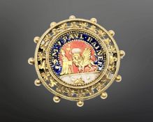 An antique 18ct gold and enamel brooch 'S M V PAUL RAINER', 7.4g, diameter 32 mm.