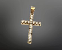 An 18ct yellow gold diamond cross pendant, the seventeen diamonds approximately 0.6ct.