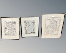 A hand coloured engraved map of Northumberland, 25cm by 32cm,