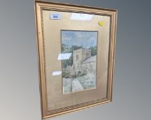 S. Brinton : Study of a church, watercolour, 16cm by 25cm.