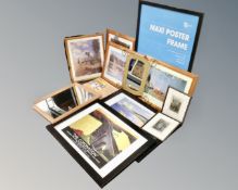 Two British railway posters together with four Monet prints, two colour etchings, two wall mirrors,