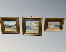 Frank Burke (British Contemporary) : Cliffs by a coast, oil on board, 9cm by 9cm,