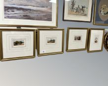 Four 19th century hand finished miniatures depicting figures and landscapes,