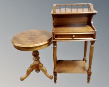 An Italian style circular pedestal occasional table together with a telephone table fitted with a