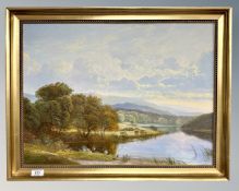 Andrew Grant Kurtis (British Contemporary) : Children fishing by a loch, oil on canvas,