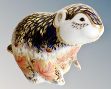 A Royal Crown Derby riverbank beaver paperweight, #3597 of 5000, with silver stopper.