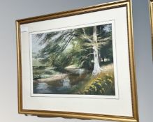 Robert Turnbull (British Contemporary) : Confluence of the Tyne, colour chalks, 38cm by 28cm.