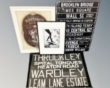 A vintage North East bus destination banner in frame together with three further pictures