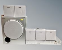 A Samsung DVD recorder DVD/R119 together with a group of six Sony speakers