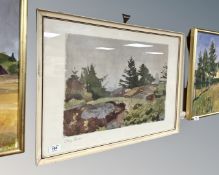 After Olaf Rude : Landscape with trees, colour print, 47cm by 34cm.