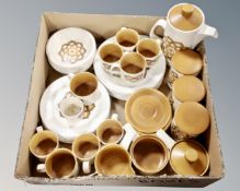 Two boxes of Royal Worcester Pallisy stoneware, flower posie, 20th century glass ware,