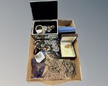 A collection of costume jewellery, coins,