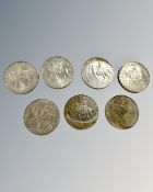 Seven Elizabeth II Silver Jubilee crowns.