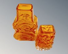 Two Whitefriars tangerine glass vases, tallest 18.5cm.