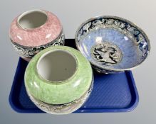 Two Maling lustre globular jars together with a Newhall Boumier ware lustre fruit bowl