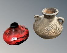 A Peggy Davies Staffordshire limited edition Dragon vase together with a Grecian style pottery urn.