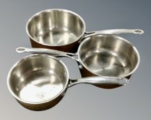 Three Ethos graduated saucepans.