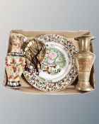 An Indian brass and cloisonne vase, further Oriental vase and plate,