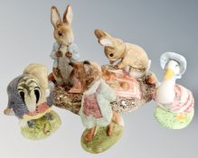 Four Beswick Beatrix potter figures including Foxy Whiskered Gentleman, Jemima Puddleduck,