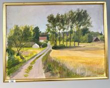 Continental School : Trees in farmland, oil on canvas, 58cm by 43cm.