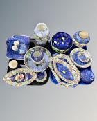 Two trays of Maling blue lustre china