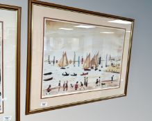 After Laurence Stephen Lowry (1887-1976) : Boats at Lytham, limited edition colour print,