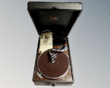 An HMV portable gramophone