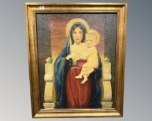 C. Øller : Religious study of lady with child, oil on canvas, 66cm by 83cm.