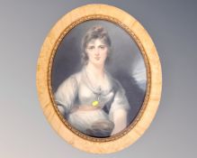 An eighteenth century style oval portrait print 51 cm x 41 cm in gilt birch frame
