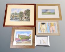 An Eric Thompson watercolour depicting a cottage by a bridge,