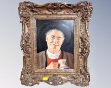 Erwin Eichinger (Austrian, 1892-1950) : Portrait of a Gentleman Holding a Bellermine Jug,