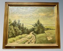 Continental School : Tree lined track, oil on canvas, 49cm by 39cm.