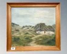 Continental School : Thatched barn, oil on canvas, 40cm by 36cm.