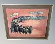 A 1970s print after Deborah Jones depicting African villagers, in frame.