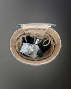 An Antler travel vanity case containing a small amount of costume jewellery, Dior necklace etc.