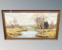 Continental School : View across marshland, oil on canvas, 144cm by 72cm.