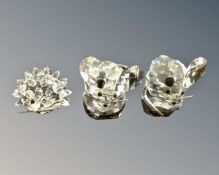 Three boxed Swarovski Crystal ornaments : hedgehog and two mice