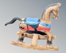 A wooden rocking horse