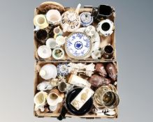 Two boxes containing antique and later ceramics, Wade whiskey jug, Moorcroft lidded ginger jar (AF),