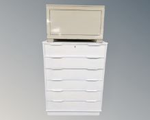 A 20th century painted six drawer chest together with painted blanket box